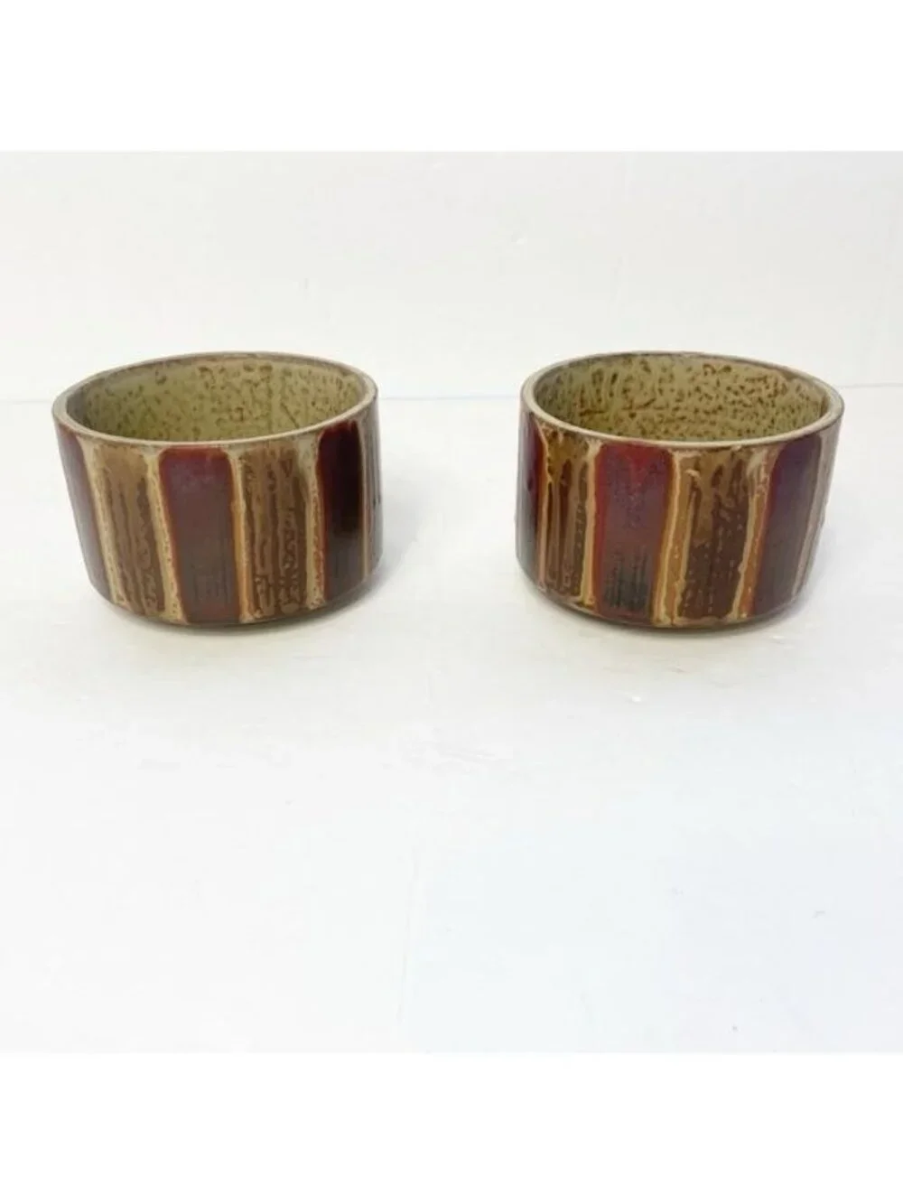 Set Of 2 Vintage Oversized Stoneware Mugs Large Tea Coffee Latte MCM Striped